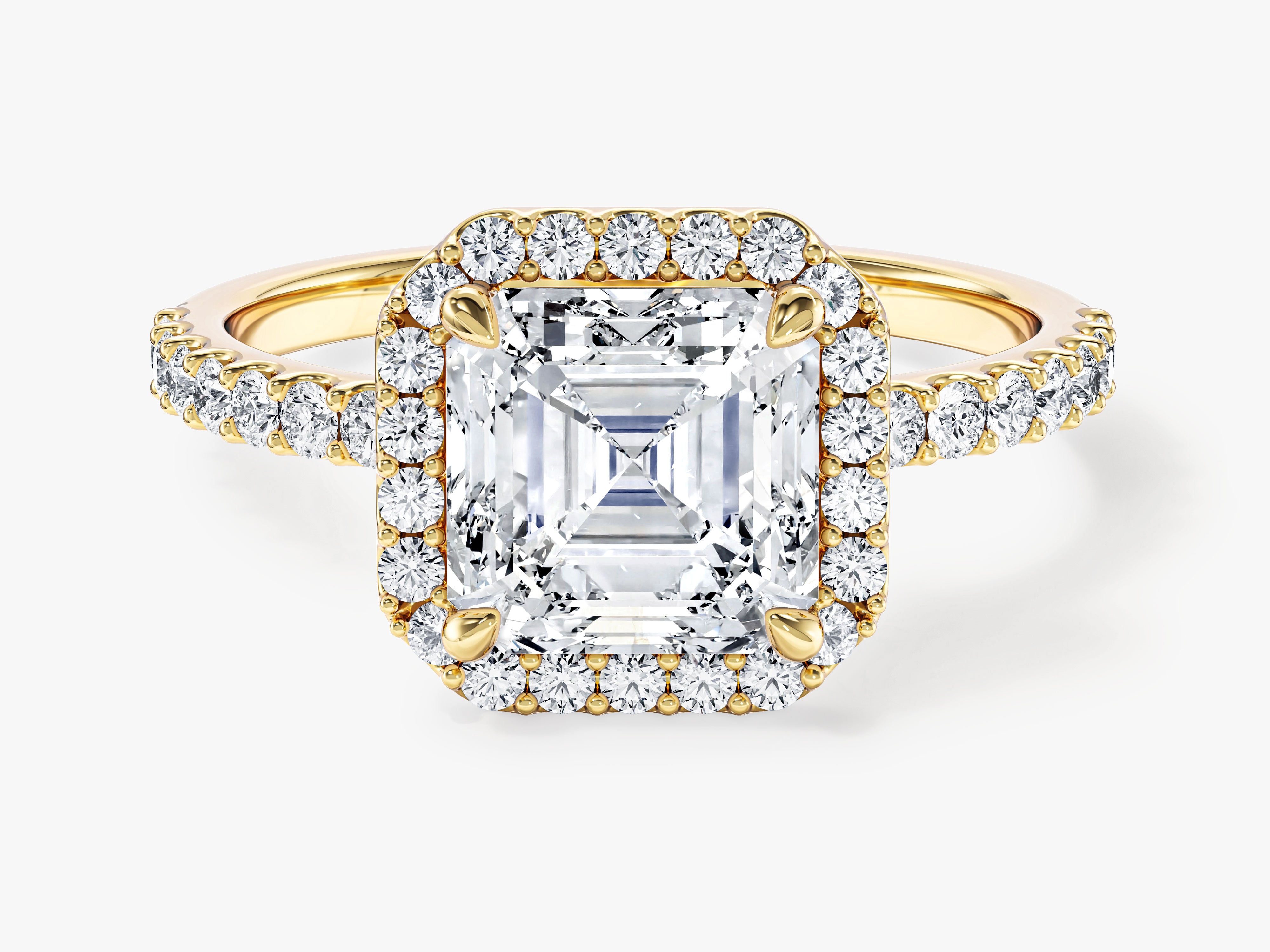 Asscher Halo Lab Grown Diamond Engagement Ring with Pave Set Side Stones (2.00 CT)