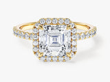 Asscher Halo Moissanite Engagement Ring with Pave Set Side Stones (2.00 CT)
