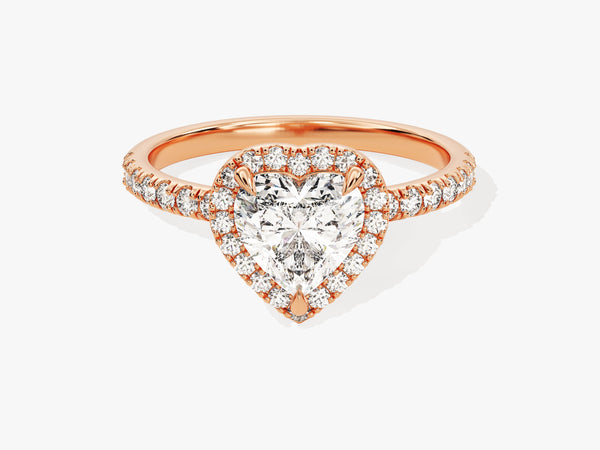 Heart Halo Diamond Engagement Ring with Pave Set Side Stones (1.00 CT)