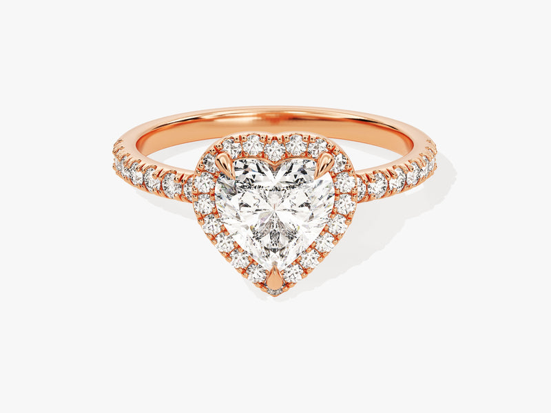 Heart Halo Diamond Engagement Ring with Pave Set Side Stones (1.00 CT)