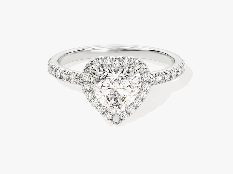Heart Halo Moissanite Engagement Ring with Pave Set Side Stones (1.00 CT)