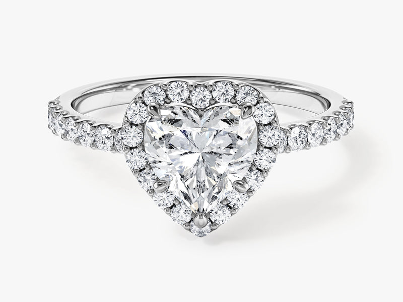 Heart Halo Moissanite Engagement Ring with Pave Set Side Stones (1.00 CT)