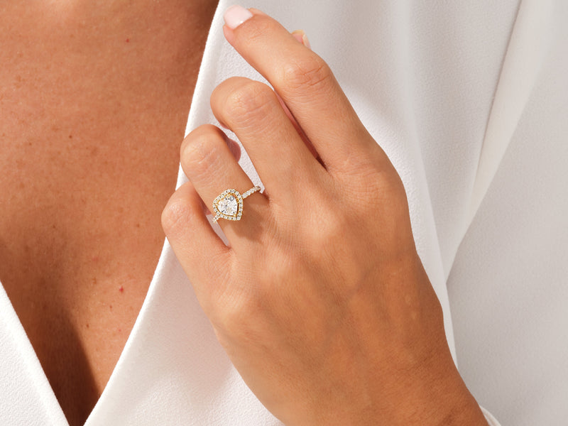 Heart Halo Moissanite Engagement Ring with Pave Set Side Stones (1.00 CT)