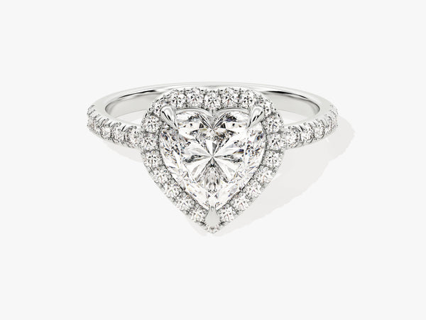Heart Halo Moissanite Engagement Ring with Pave Set Side Stones (1.50 CT)