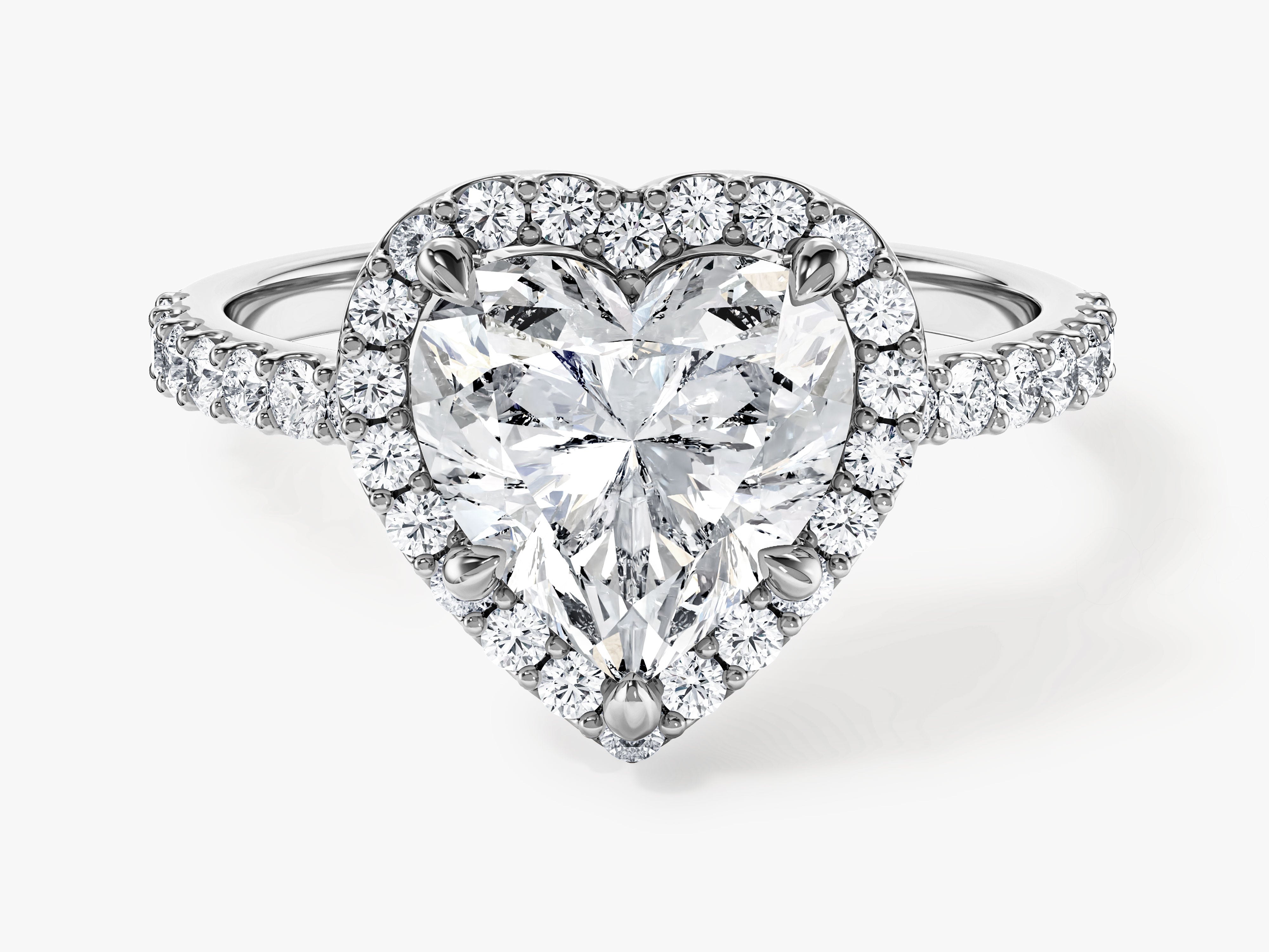 Heart Halo Moissanite Engagement Ring with Pave Set Side Stones (2.00 CT)