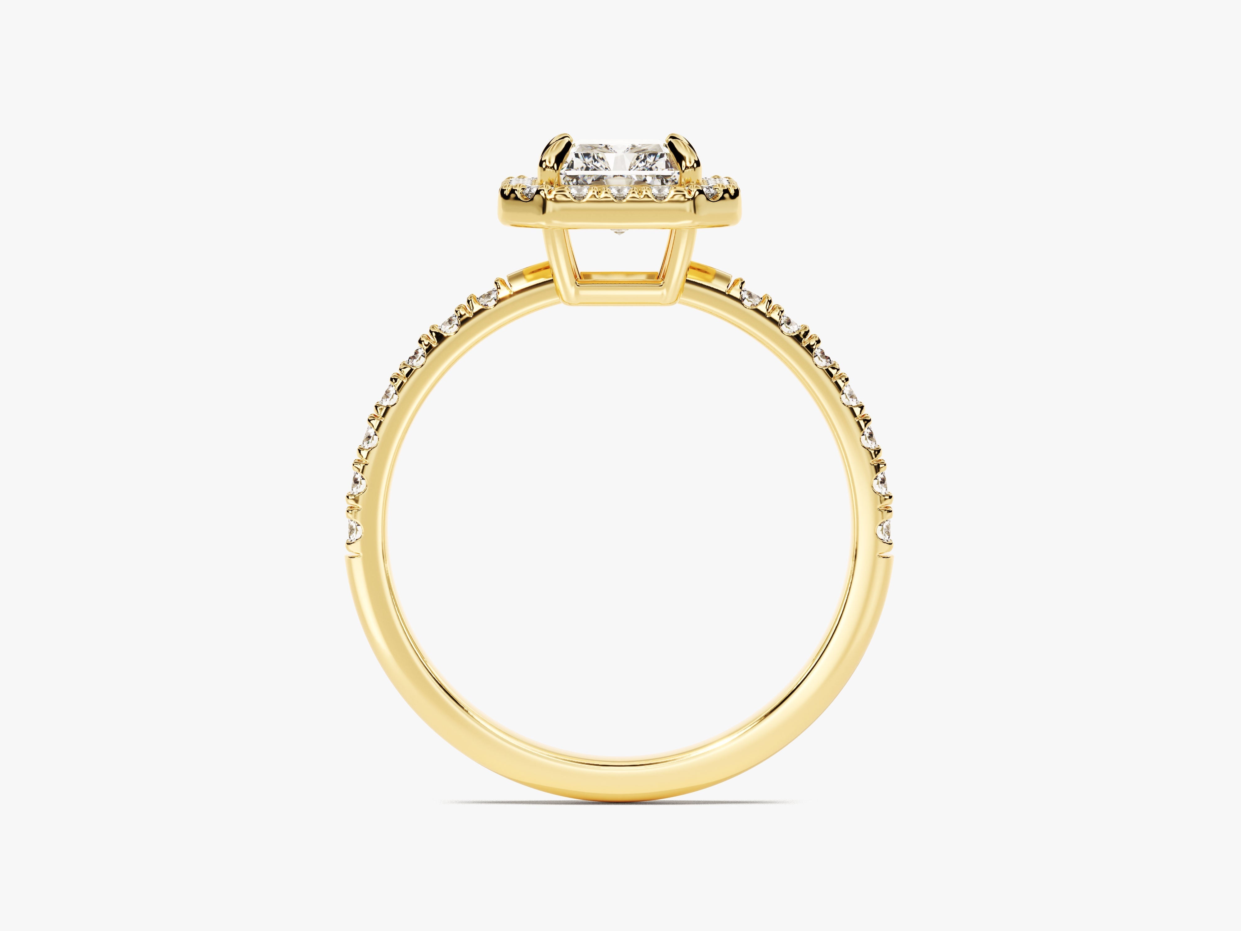 Radiant Halo Diamond Engagement Ring with Pave Set Side Stones (1.00 CT)