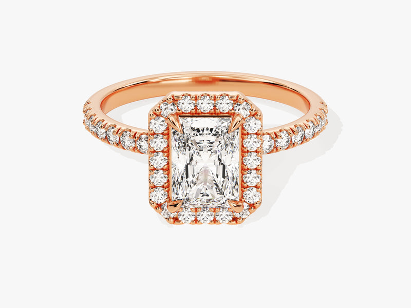 Radiant Halo Diamond Engagement Ring with Pave Set Side Stones (1.00 CT)