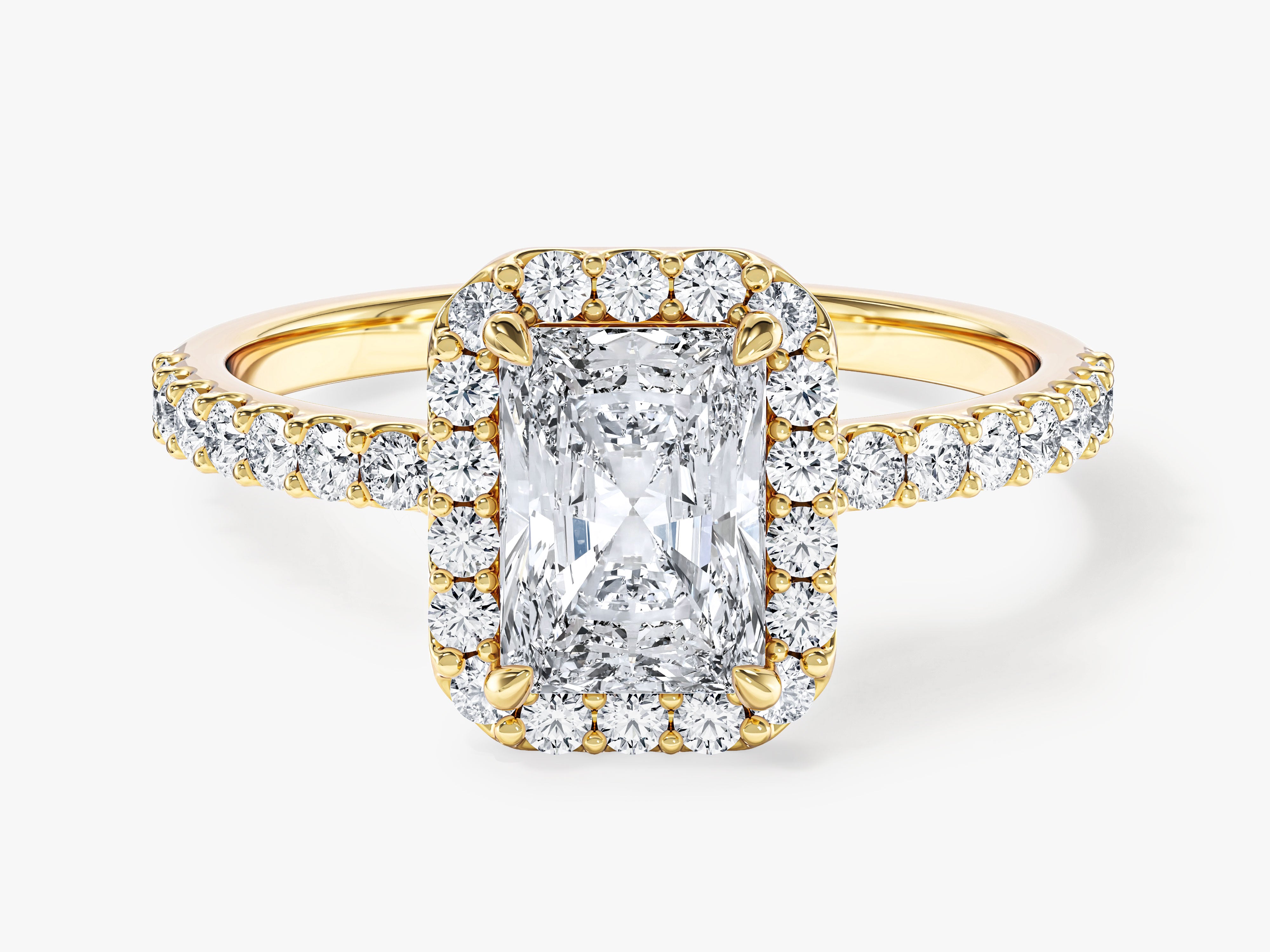 Radiant Halo Moissanite Engagement Ring with Pave Set Side Stones (1.00 CT)