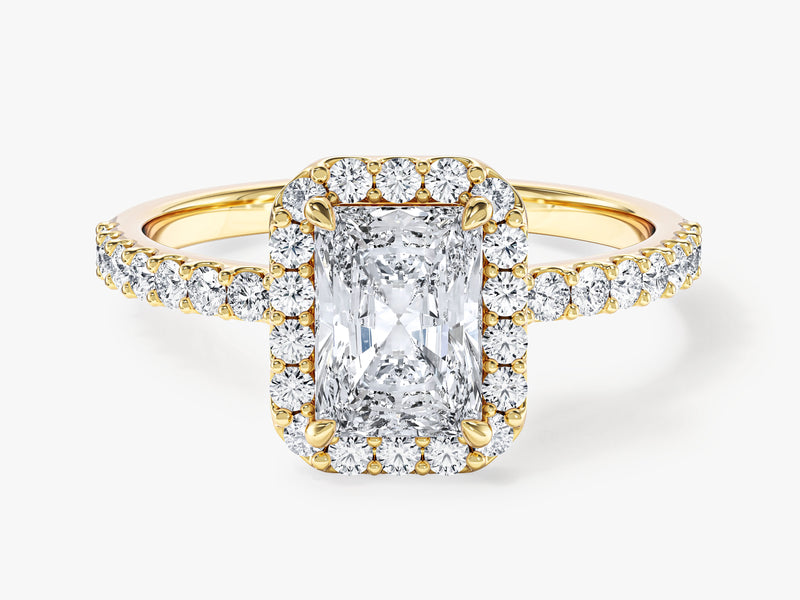 Radiant Halo Moissanite Engagement Ring with Pave Set Side Stones (1.00 CT)