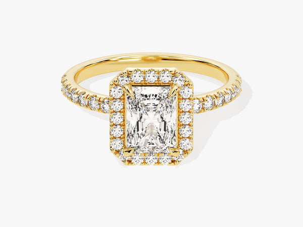 Radiant Halo Lab Grown Diamond Engagement Ring with Pave Set Side Stones (1.00 CT)
