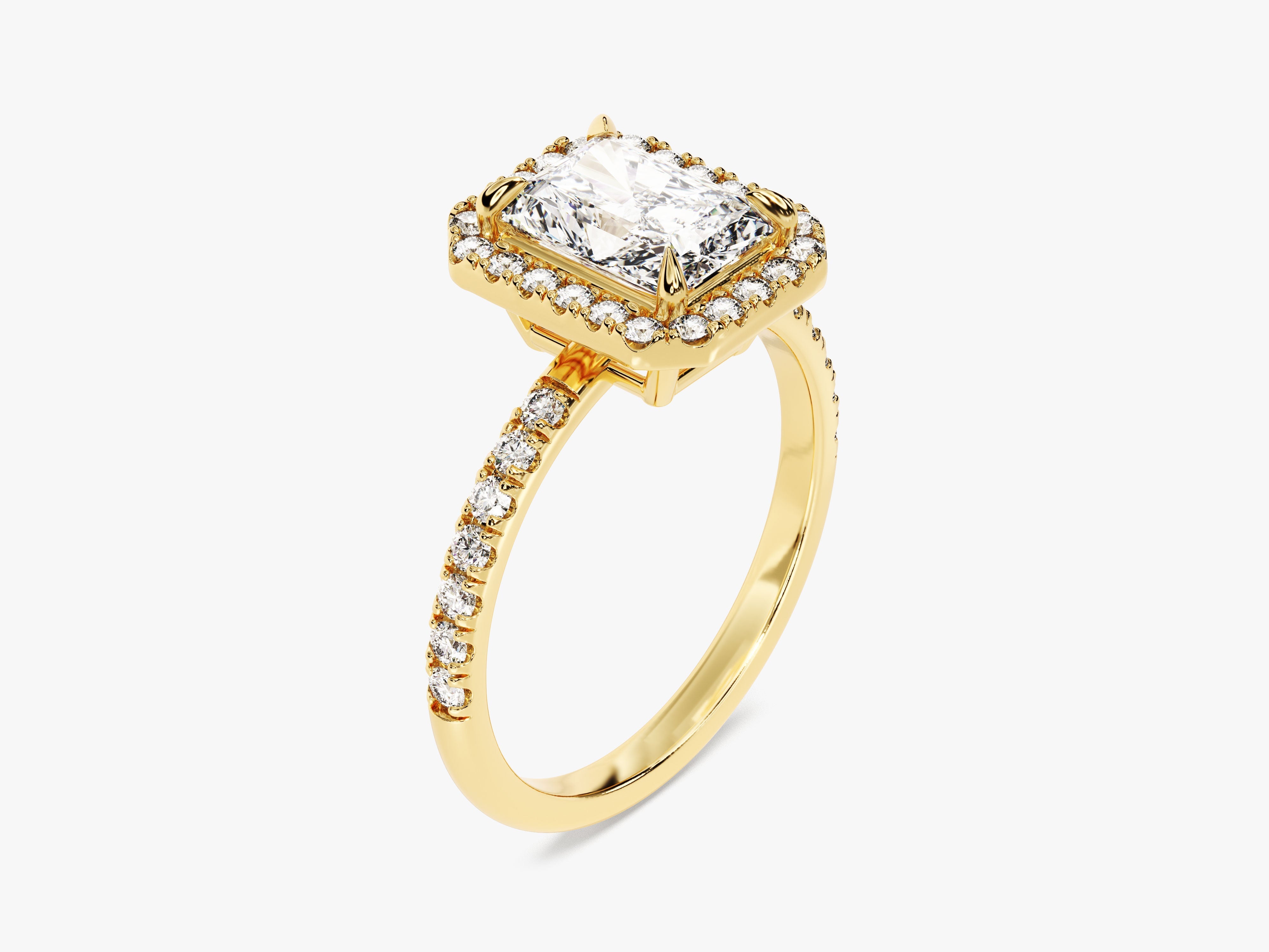 Radiant Halo Diamond Engagement Ring with Pave Set Side Stones (1.50 CT)