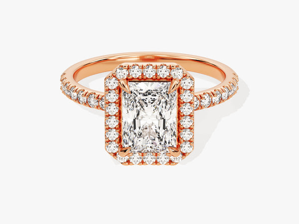 Radiant Halo Diamond Engagement Ring with Pave Set Side Stones (1.50 CT)