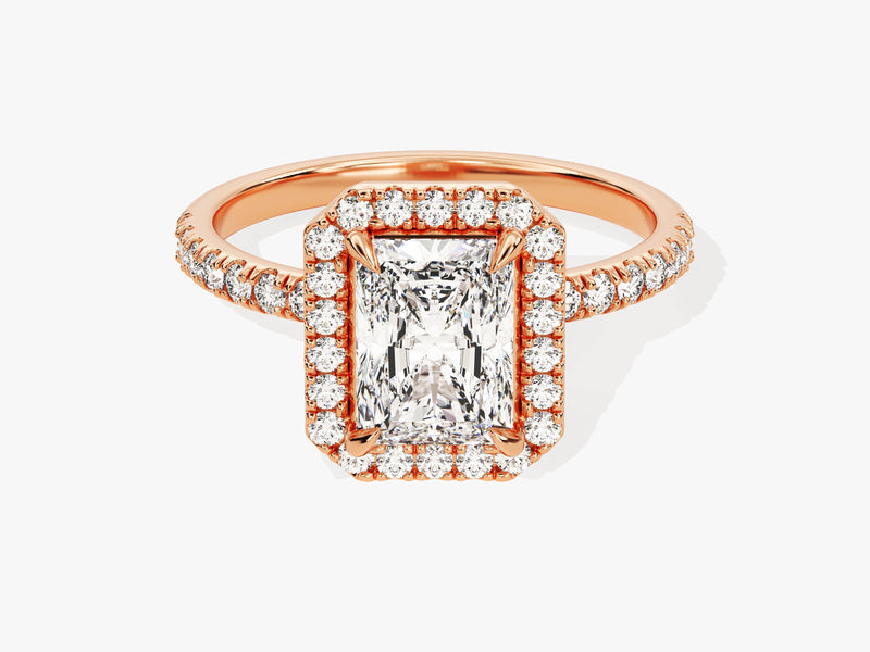 Radiant Halo Diamond Engagement Ring with Pave Set Side Stones (1.50 CT)
