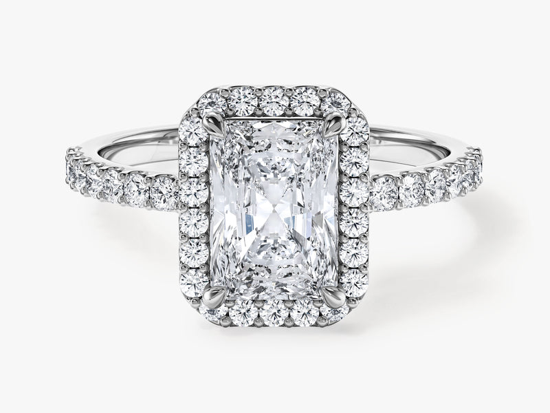 Radiant Halo Moissanite Engagement Ring with Pave Set Side Stones (1.50 CT)