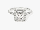 Radiant Halo Moissanite Engagement Ring with Pave Set Side Stones (1.50 CT)