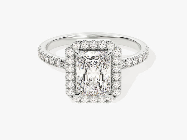 Radiant Halo Moissanite Engagement Ring with Pave Set Side Stones (1.50 CT)