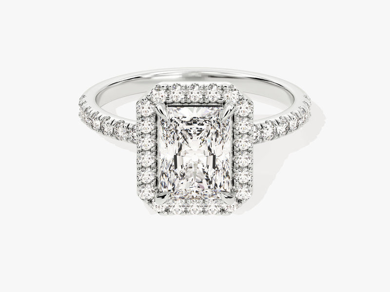 Radiant Halo Moissanite Engagement Ring with Pave Set Side Stones (1.50 CT)