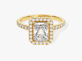 Radiant Halo Moissanite Engagement Ring with Pave Set Side Stones (1.50 CT)