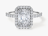 Radiant Halo Moissanite Engagement Ring with Pave Set Side Stones (2.00 CT)