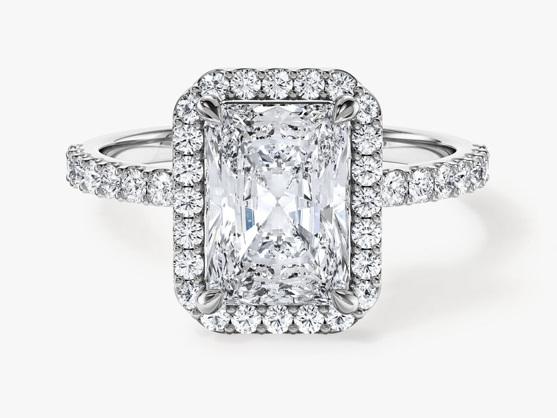 Radiant Halo Moissanite Engagement Ring with Pave Set Side Stones (2.00 CT)
