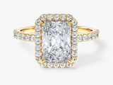 Radiant Halo Moissanite Engagement Ring with Pave Set Side Stones (2.00 CT)
