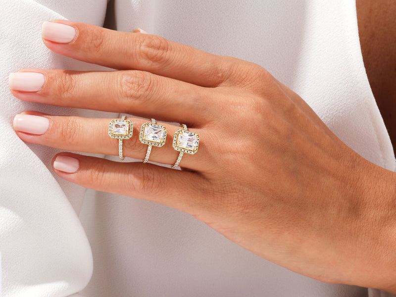 Radiant Halo Diamond Engagement Ring with Pave Set Side Stones (1.00 CT)