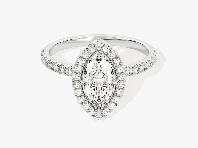 Marquise Halo Diamond Engagement Ring with Pave Set Side Stones (1.00 CT)