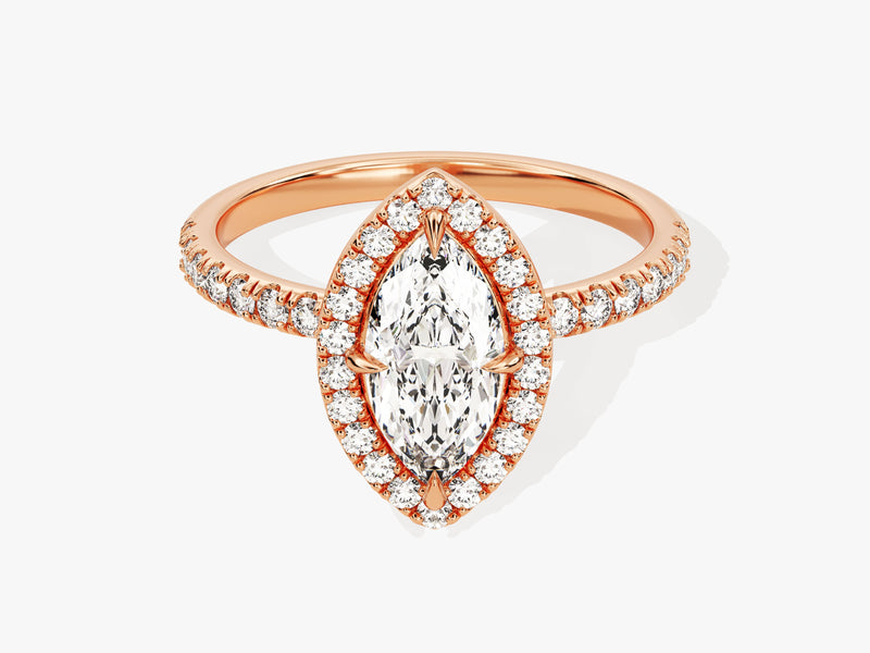 Marquise Halo Diamond Engagement Ring with Pave Set Side Stones (1.00 CT)