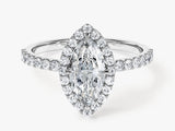 Marquise Halo Lab Grown Diamond Engagement Ring with Pave Set Side Stones (1.00 CT)