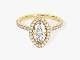 Marquise Halo Diamond Engagement Ring with Pave Set Side Stones (1.00 CT)