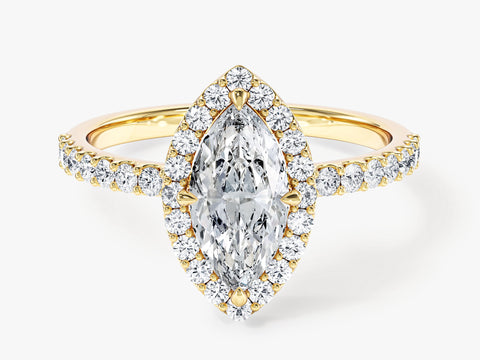 Marquise Halo Moissanite Engagement Ring with Pave Set Side Stones (1.00 CT)