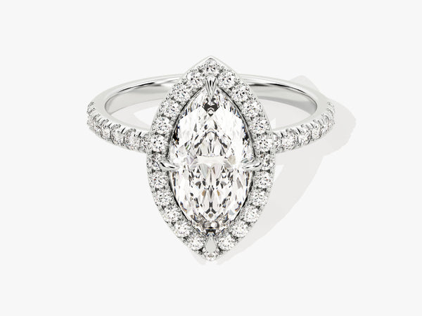 Marquise Halo Diamond Engagement Ring with Pave Set Side Stones (1.50 CT)