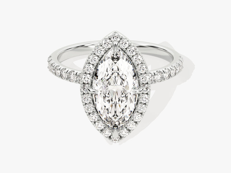 Marquise Halo Diamond Engagement Ring with Pave Set Side Stones (1.50 CT)