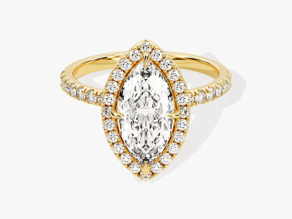 Marquise Halo Diamond Engagement Ring with Pave Set Side Stones (1.50 CT)