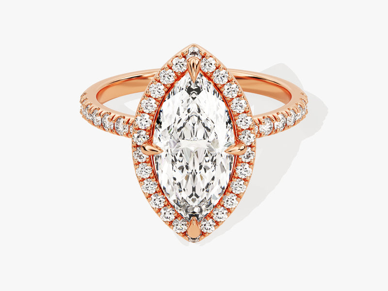 Marquise Halo Moissanite Engagement Ring with Pave Set Side Stones (2.00 CT)