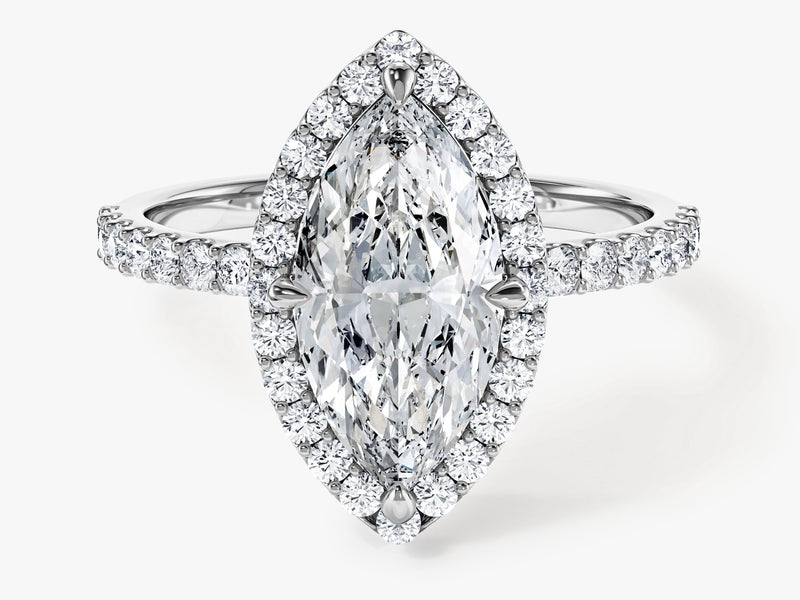 Marquise Halo Moissanite Engagement Ring with Pave Set Side Stones (2.00 CT)