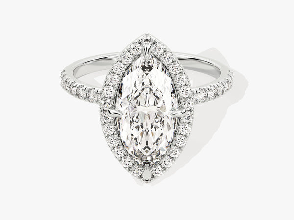 Marquise Halo Diamond Engagement Ring with Pave Set Side Stones (2.00 CT)