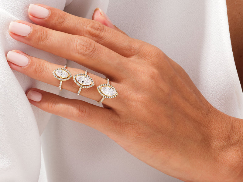 Marquise Halo Diamond Engagement Ring with Pave Set Side Stones (1.00 CT)