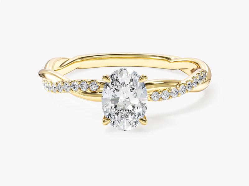 Oval Twisted Moissanite Engagement Ring with Pave Set Side Stones (1.00 CT)