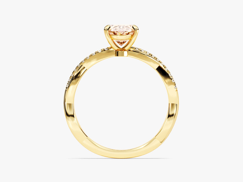 Twisted Oval Cut Peach Morganite Engagement Ring with Sidestones