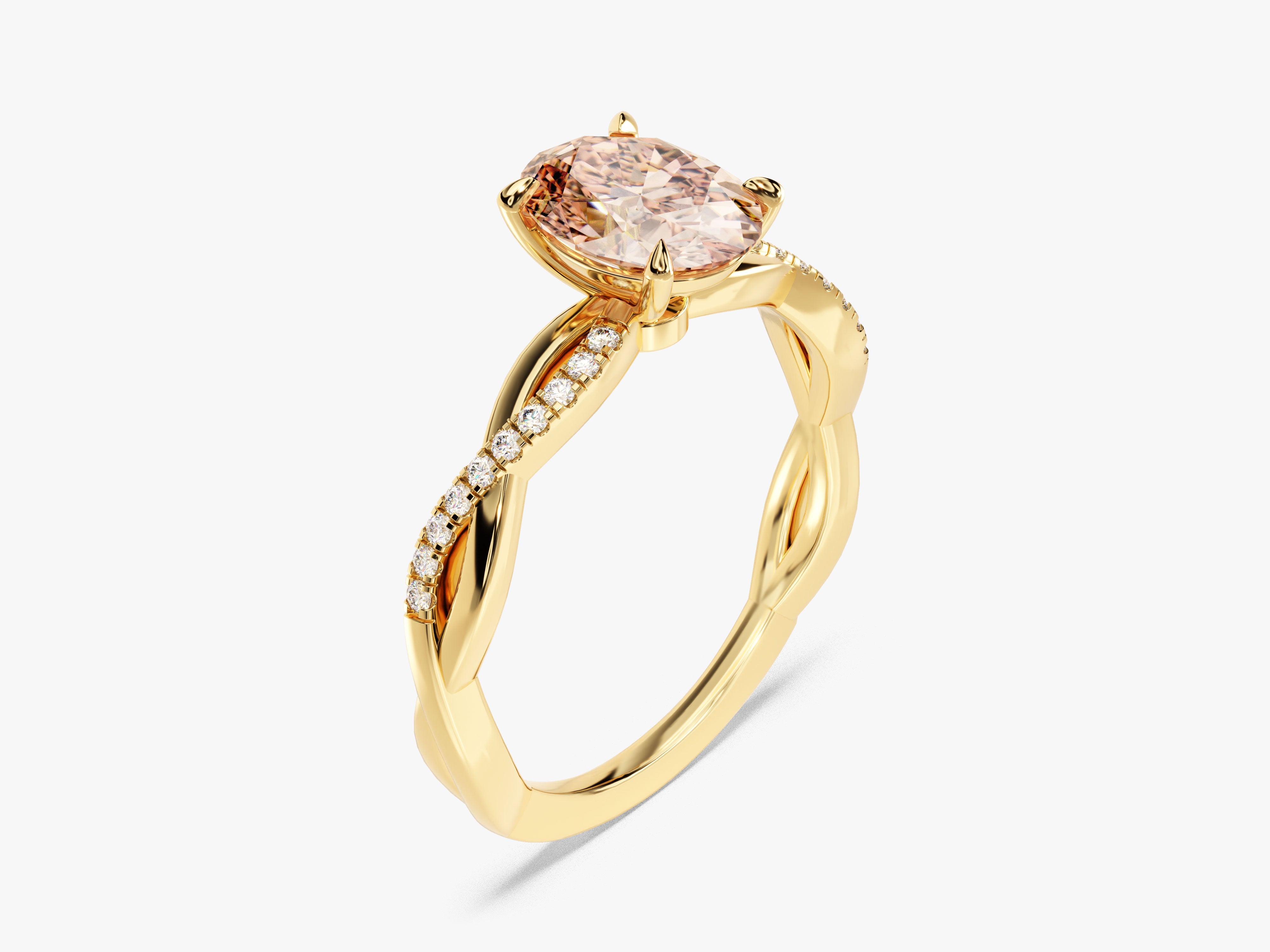 Twisted Oval Cut Peach Morganite Engagement Ring with Sidestones