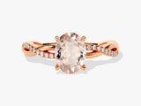 Twisted Oval Cut Peach Morganite Engagement Ring with Sidestones