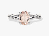 Twisted Oval Cut Peach Morganite Engagement Ring with Sidestones