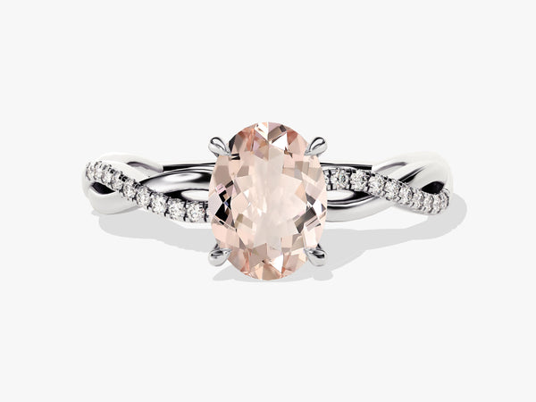 Twisted Oval Cut Peach Morganite Engagement Ring with Sidestones