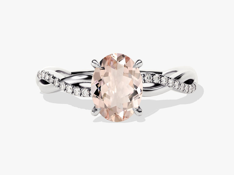 Twisted Oval Cut Peach Morganite Engagement Ring with Sidestones