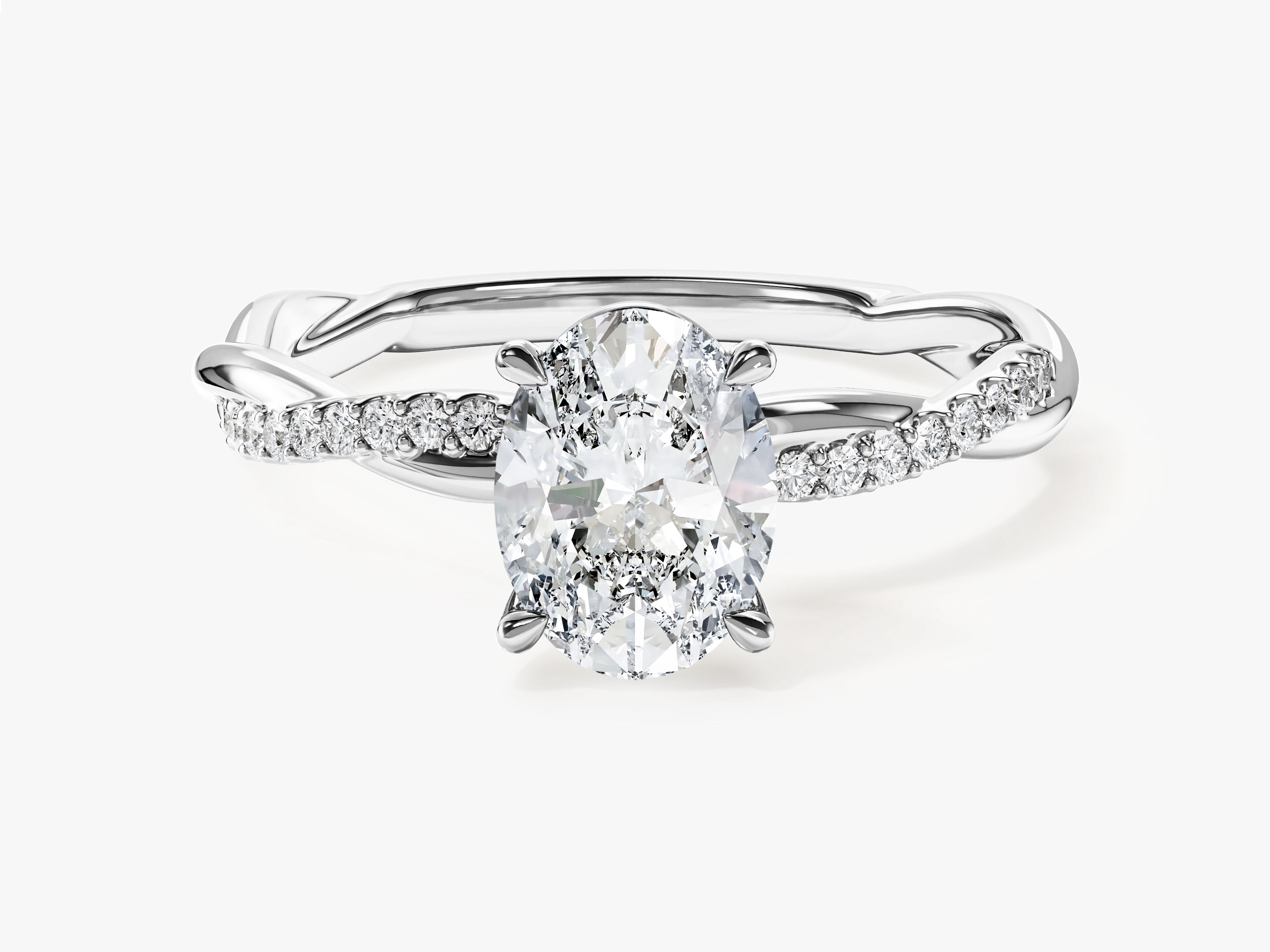 Oval Twisted Moissanite Engagement Ring with Pave Set Side Stones (1.50 CT)