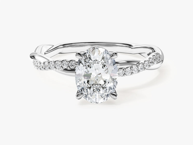 Oval Twisted Moissanite Engagement Ring with Pave Set Side Stones (1.50 CT)