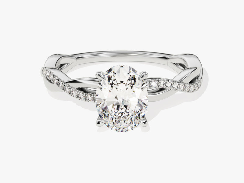 Oval Twisted Diamond Engagement Ring with Pave Set Side Stones (1.50 CT)