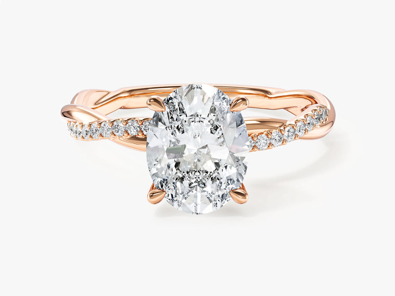 Oval Twisted Moissanite Engagement Ring with Pave Set Side Stones (2.00 CT)