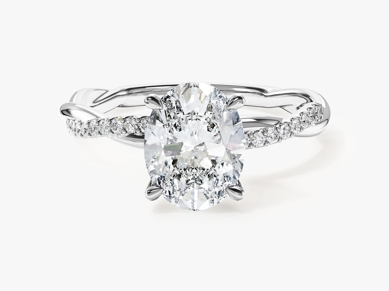 Oval Twisted Moissanite Engagement Ring with Pave Set Side Stones (2.00 CT)